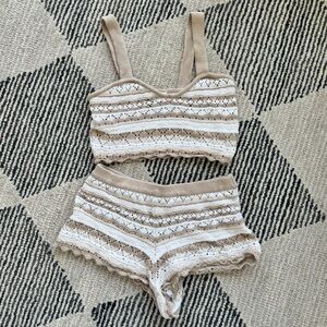 H&M crochet coverup set - tan & cream